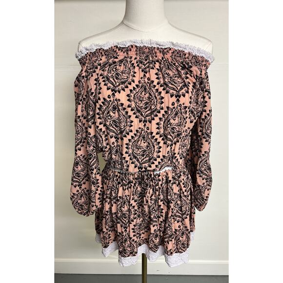 Free People XS Off The Shoulder Pink Peasant Dress Boho Hippie USA Made - Picture 1 of 10